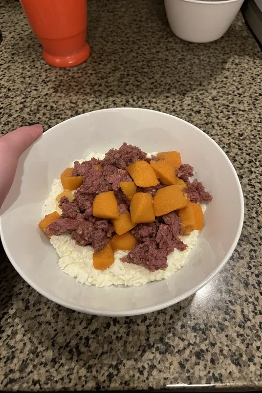 Building the hot honey cottage cheese sweet potato beef bowl step by step