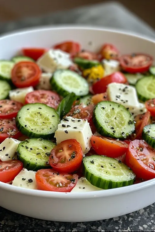 cucumber caprese salad with cheese