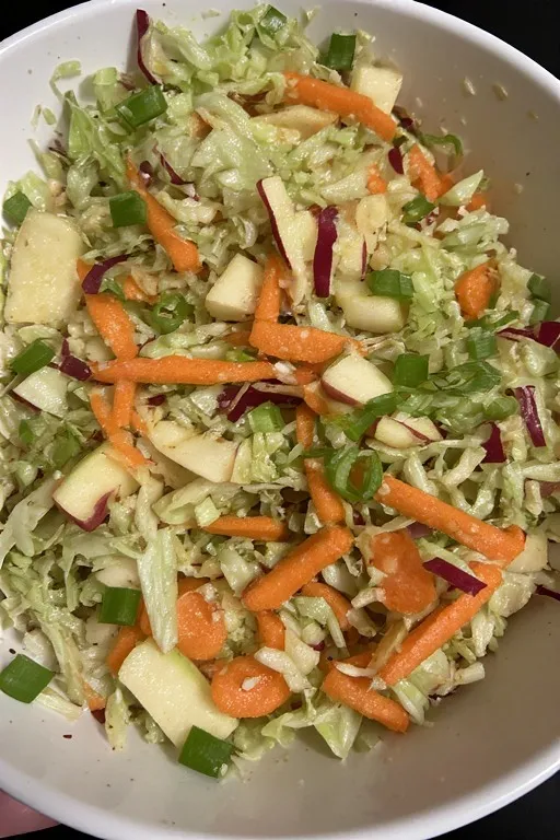 coleslaw vegetables combined in a large mixing bowl
