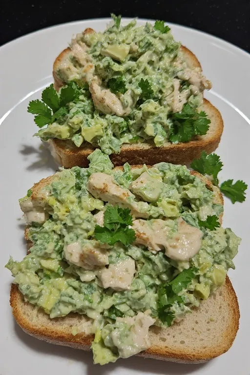 Chicken salad on toasted bread slices