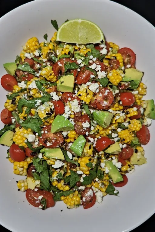 Colorful salad with corn and avocado