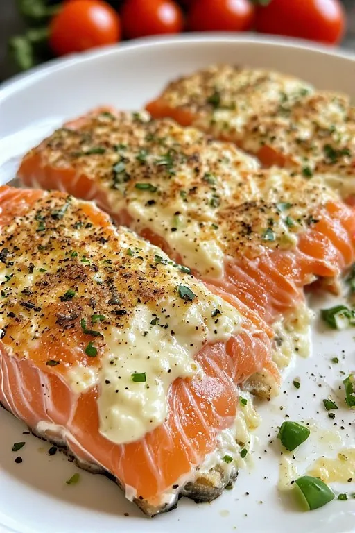 Baked Boursin Salmon Recipe served