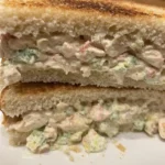 Classic creamy chicken salad sandwich ready to serve