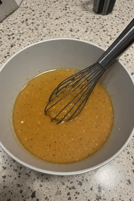 Crockpot chicken thighs sauce being whisked together with honey garlic and soy sauce
