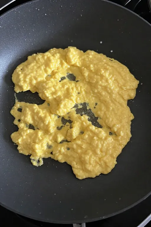 Soft scrambled eggs cooked for make ahead freezer breakfast burritos