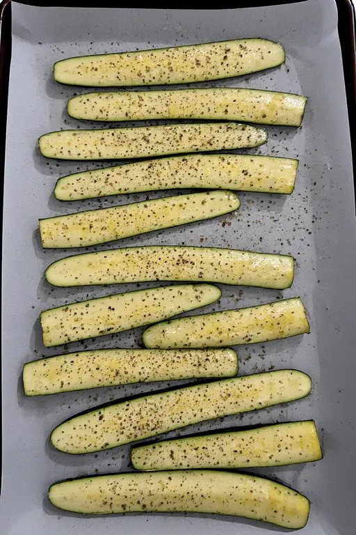 Zucchini planks on baking sheet ready to roast for keto zucchini lasagna recipe