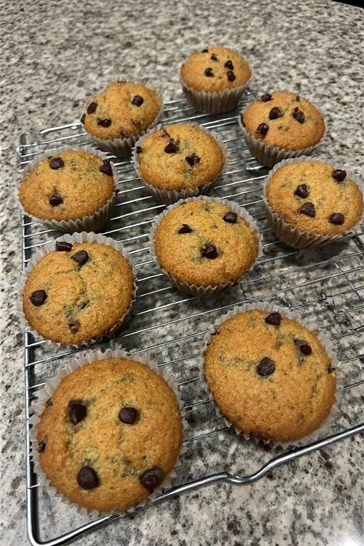 Freshly baked zucchini muffins cooling on wire rack after baking
