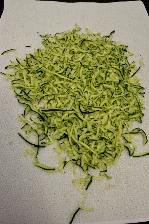Freshly shredded zucchini in a kitchen towel for easy zucchini muffins recipe