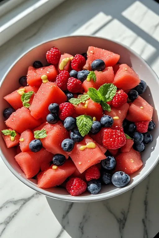 Berry Watermelon Fruit Salad with Honey Lime Dressing