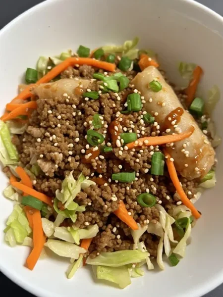 Egg roll in a bowl served