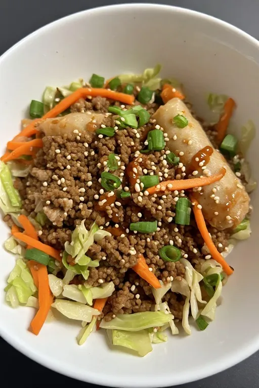 Egg roll in a bowl served