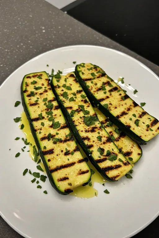 Grilled zucchini recipe final plate with grill marks basil and parmesan ready to serve