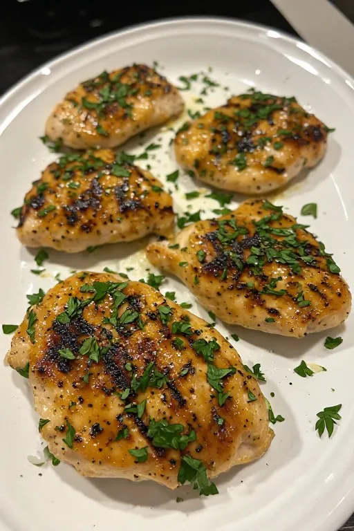 lemon herb chicken on a white plate
