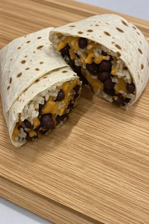 Bean burrito served on plate with salsa and lime wedges